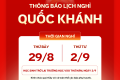 THÔNG BÁO LỊCH NGHỈ LỄ QUỐC KHÁNH